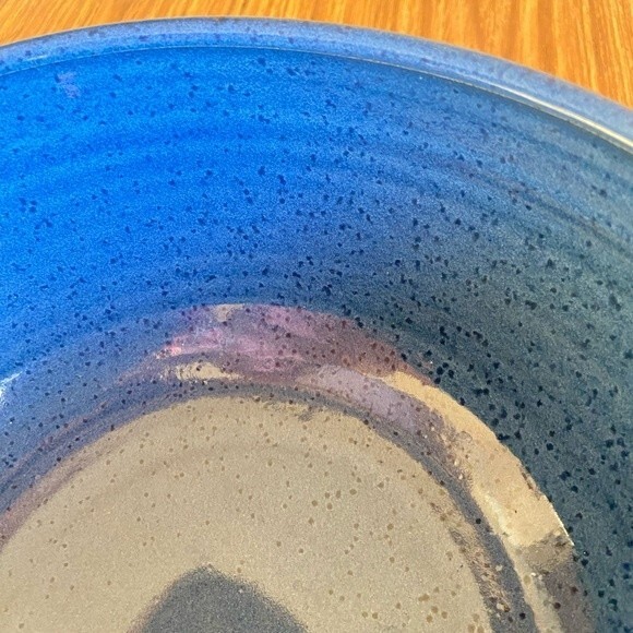 Large Blue Glazed Salad Bowl Pottery - Picture 8 of 15